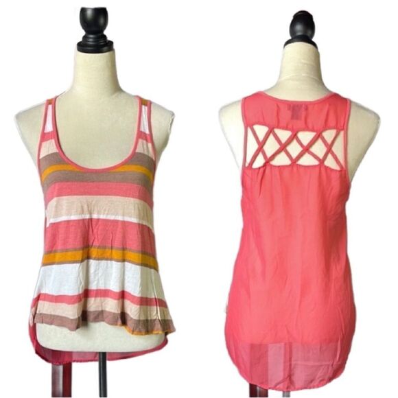 Wet Seal Striped Hi/Low Lightweight Tank Top w/Sheer Back and Cut Outs (Size: S) - Picture 1 of 12